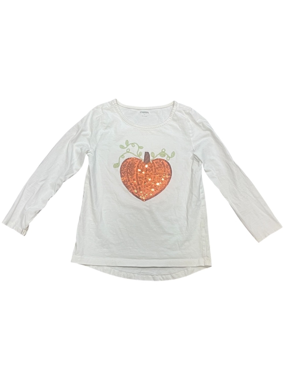 Gymboree Girls Size 7 Off-White Sequin Pumpkin Long Sleeve Shirt